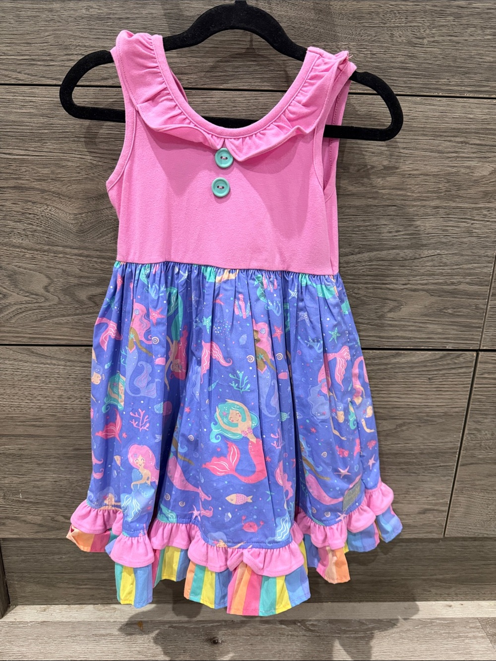 Eleanor Rose Pink Bodice Purple Mermaid Print Ruffle Dress